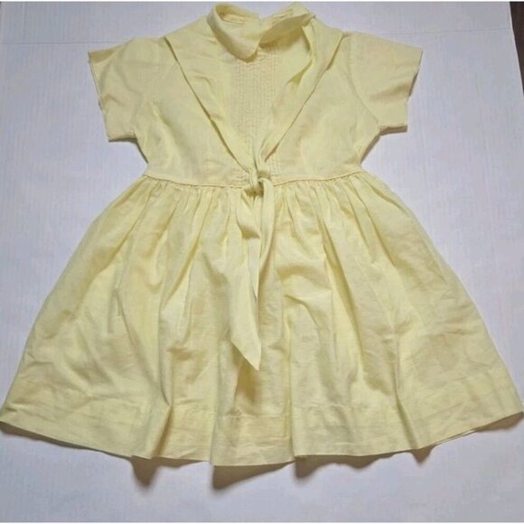 Vintage 1950s Baby Dress Yellow Little Girls Sailor Frock Button Pleated Ruffle - Picture 1 of 8